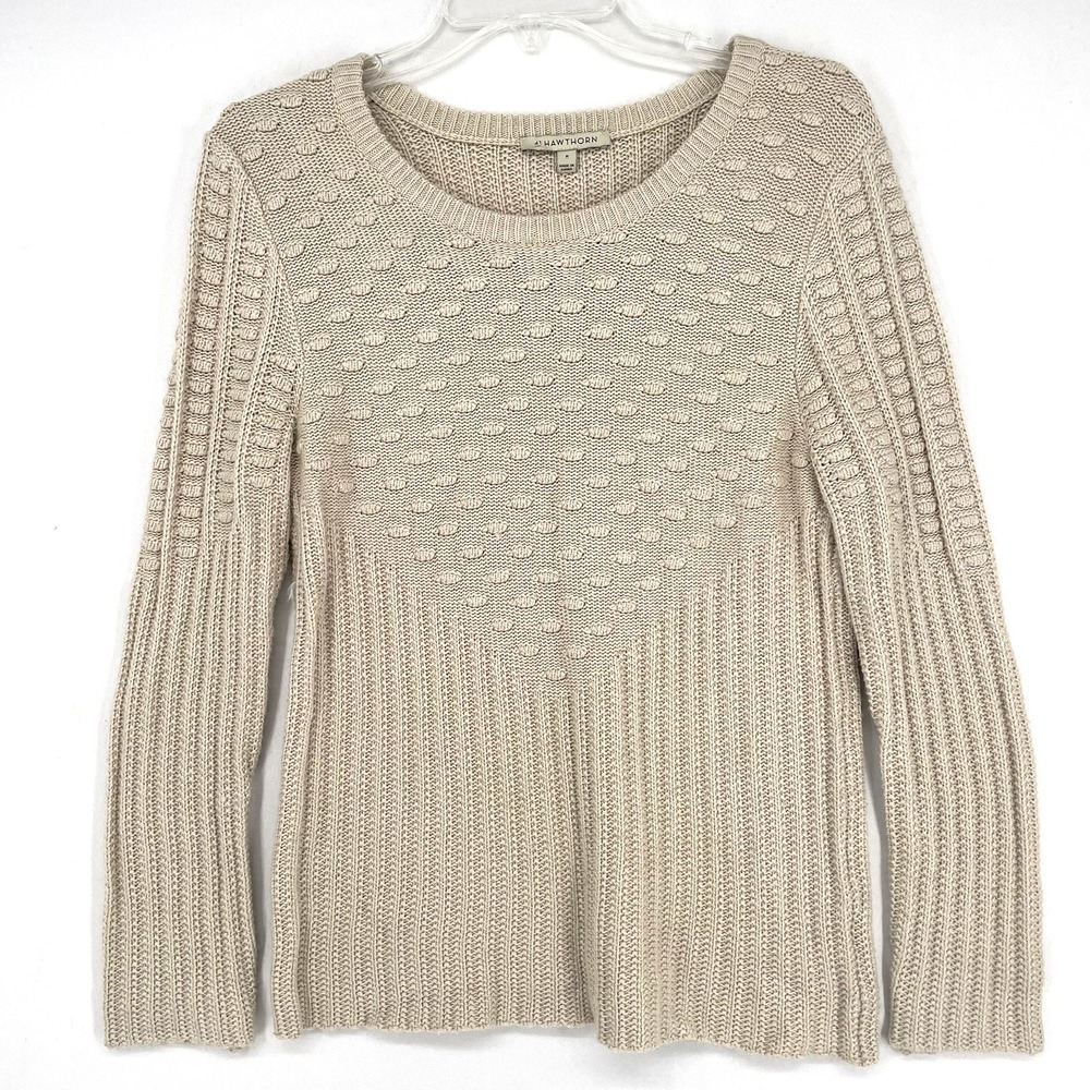 41 Hawthorne Sweater Womens Size M Ivory Cable Knit Crew Neck Nordic Pullover
